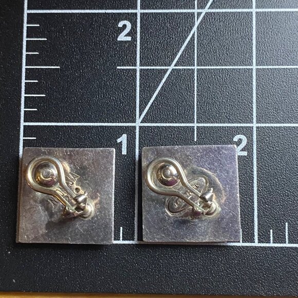 Vintage Lois Hill .925 Sterling Silver Square Clip-On Earrings Ornate Designer - Picture 9 of 10
